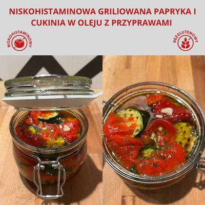 Grillowana papryka i cukinia w oliwie z oliwek z czosnkiem i ziołami prowansalskimi